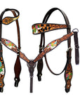 Bar H Equine American Leather Horse Saddle Tack One Ear Headstall | Breast Collar | Browband Headstall | Wither Strap | Tack Set for Horses BER180
