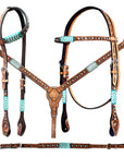 Bar H Equine American Leather Horse Saddle Tack One Ear Headstall | Breast Collar | Browband Headstall | Wither Strap | Tack Set BER209