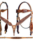 Bar H Equine Genuine Western American Leather Horse Premium Headstall & Breast Collar Set