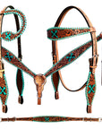 Bar H Equine American Leather Horse Saddle Tack One Ear Headstall | Breast Collar | Browband Headstall | Wither Strap | Tack Set BER258