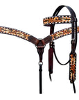 Bar H Equine Genuine Western American Leather Horse Premium Headstall & Breast Collar Set