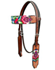Bar H Equine Western Leather Horse Headstall & Breast Collar Brown