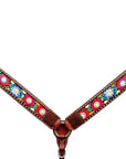 Bar H Equine Horse Genuine Leather embroidery design Breast Collar ,Headstall Brown