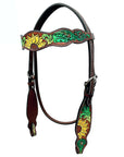 Bar H Equine Horse Genuine Leather Floral Design Hand Painted Tack Set Brown