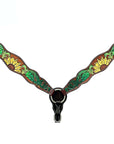 Bar H Equine Horse Genuine Leather Floral Design Hand Painted Tack Set Brown
