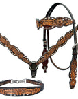 Bar H Equine Genuine Western American Leather Horse Premium Headstall & Breast Collar Set