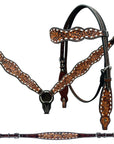 Bar H Equine Genuine Western American Leather Horse Premium Headstall & Breast Collar Set