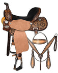 COMFYTACK Western Horse Barrel Racing American Leather Saddle Floral Carved & Tack Set Dark Brown