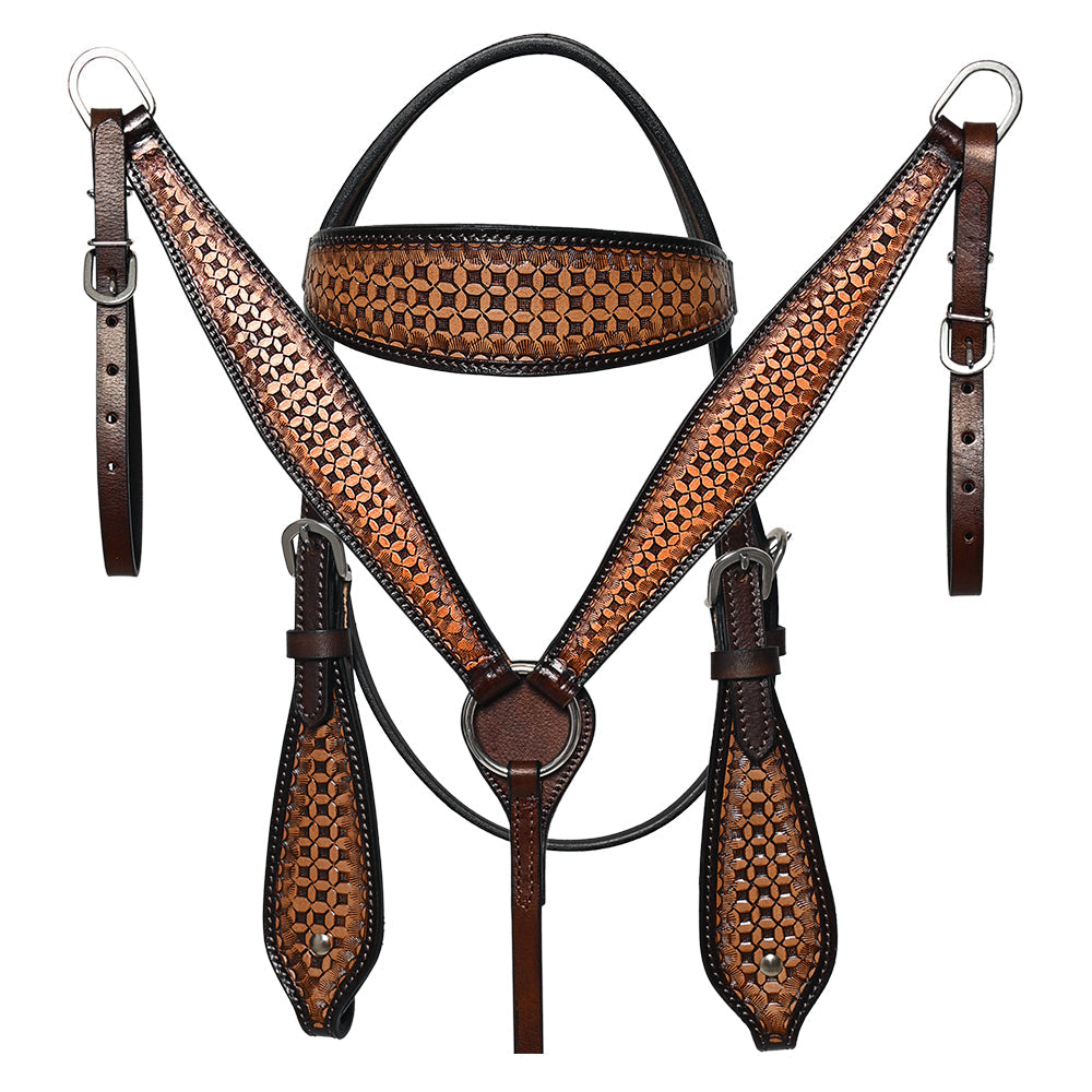 COMFYTACK Western Horse Barrel Racing American Leather Saddle Floral Carved &amp; Tack Set Dark Brown