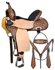 COMFYTACK Western Horse Barrel Racing American Leather Saddle Floral Carved & Tack Set Dark Brown
