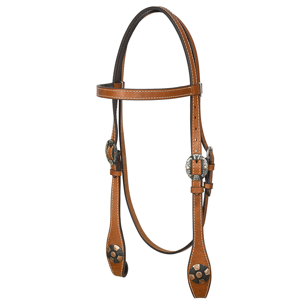 Hilason Western Horse Genuine Leather Headstall Bridle Engraved GS Concho Chestnut