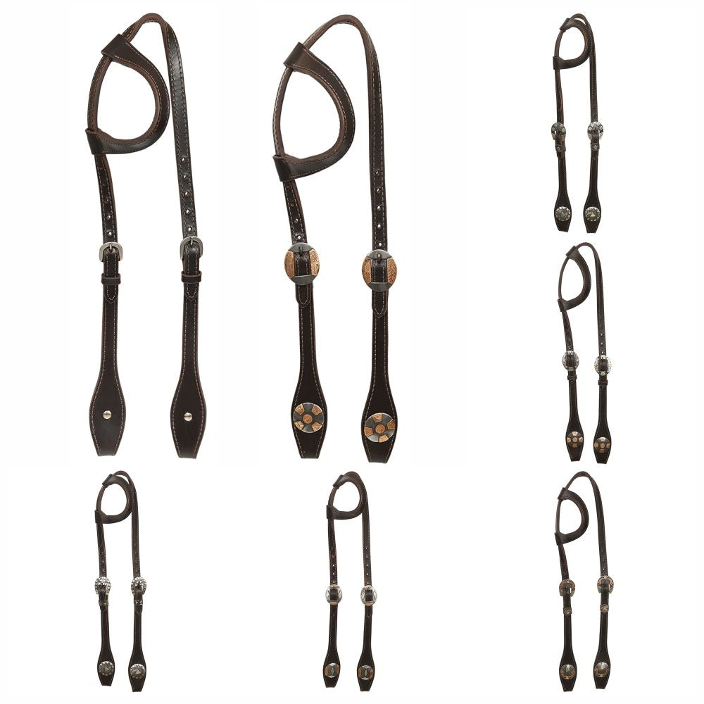 Hilason Western Horse Genuine Leather One Ear Headstall Bridle Engraved GS Concho Brown