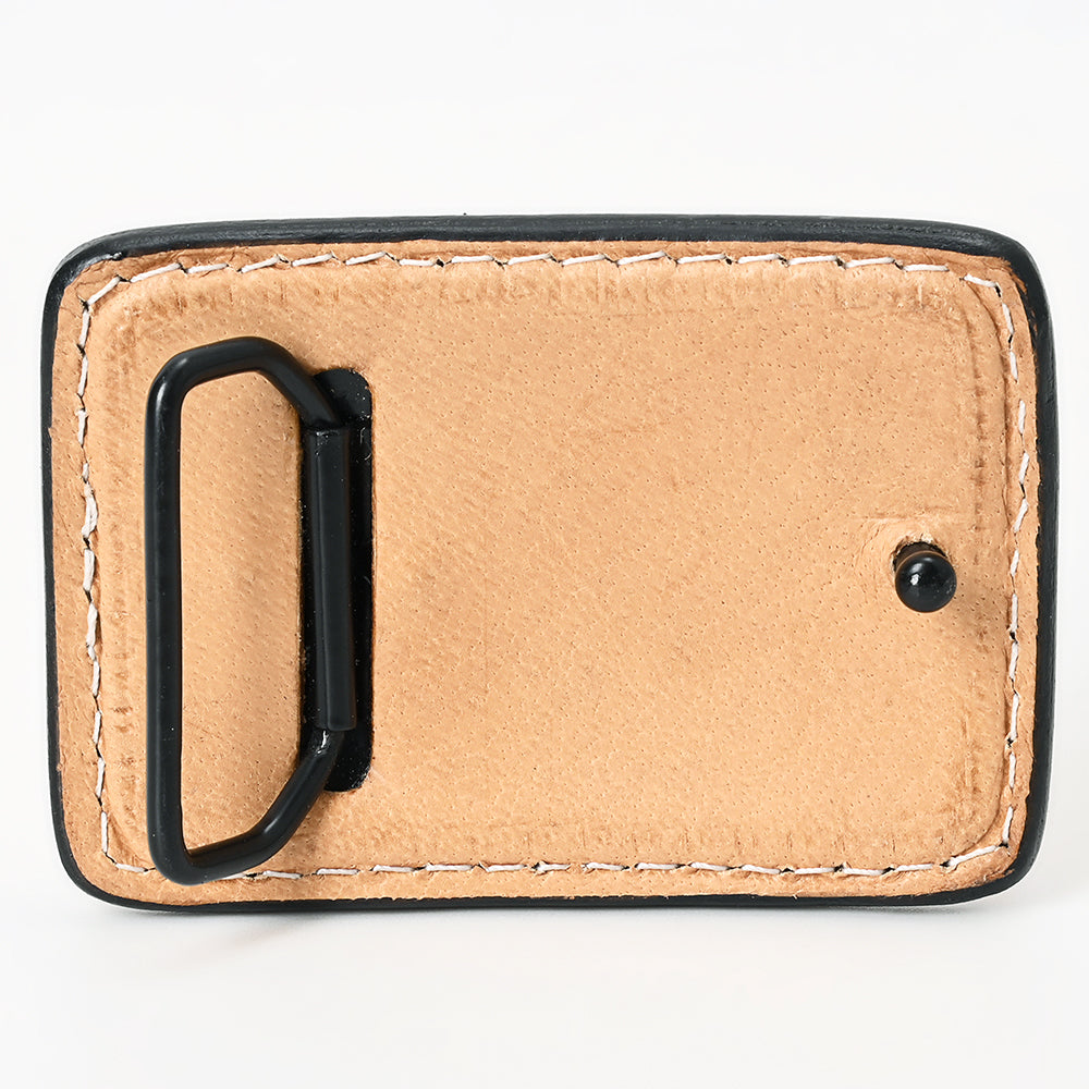 AMERICAN DARLING Floral Hand Carved Painted Belt Buckle Genuine Leather Covered Stylish Buckle