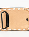 AMERICAN DARLING Floral Hand Carved Painted Belt Buckle Genuine Leather Covered Stylish Buckle