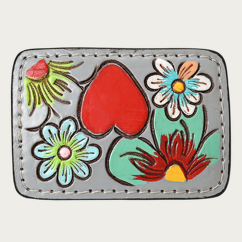 AMERICAN DARLING Floral Hand Carved Painted Belt Buckle Genuine Leather Covered Stylish Buckle
