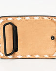 AMERICAN DARLING Floral Hand Carved Painted Belt Buckle Genuine Leather Covered Stylish Buckle
