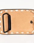 AMERICAN DARLING Floral Hand Carved Painted Belt Buckle Genuine Leather Covered Stylish Buckle