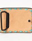 AMERICAN DARLING Floral Hand Carved Painted Belt Buckle Genuine Leather Covered Stylish Buckle