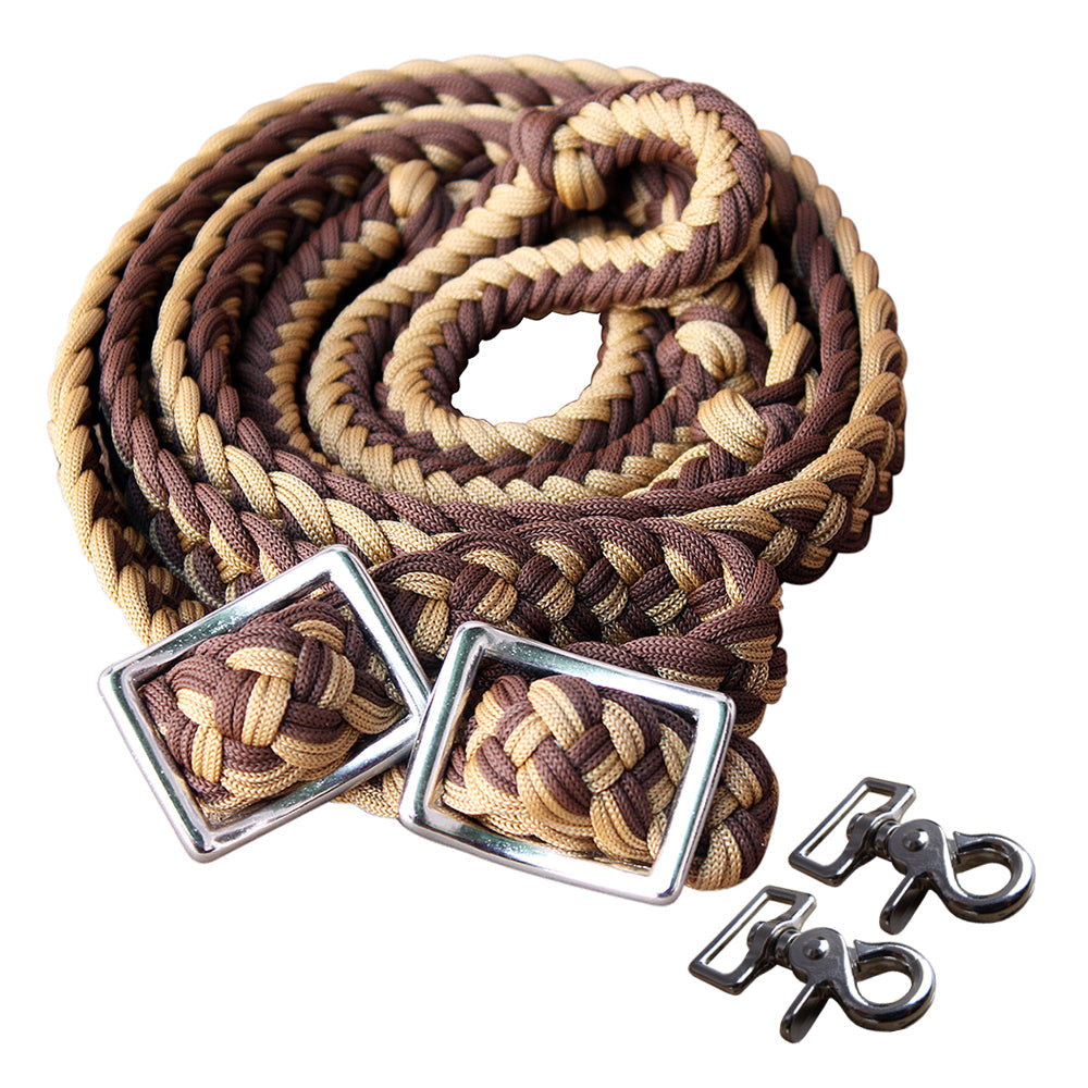 1&quot; X 8Ft Hilason Braided Poly Barrel Horse Racing Reins Flat Grip Knots W/ Snaps