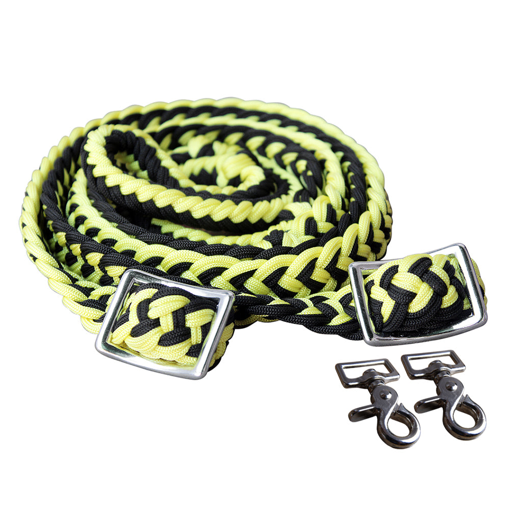 1&quot; X 8Ft Hilason Braided Poly Barrel Horse Racing Reins Flat Grip Knots W/ Snaps