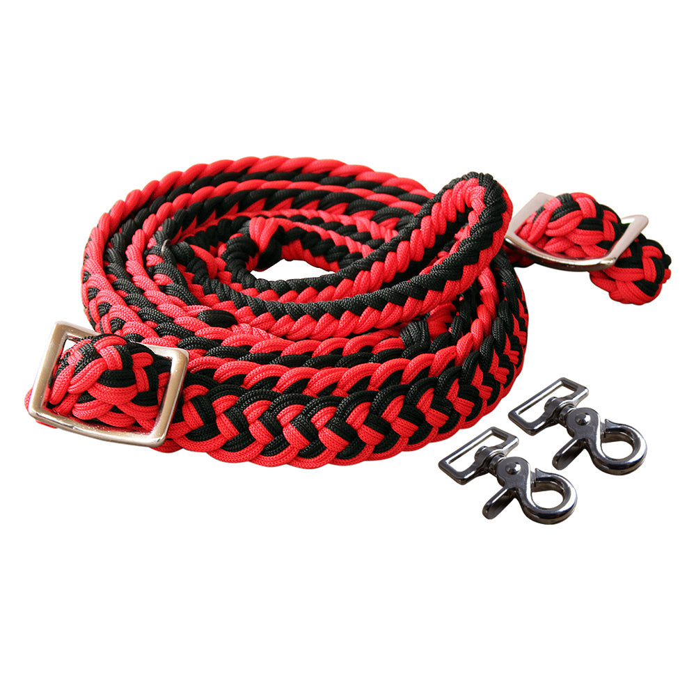 1&quot; X 8Ft Hilason Braided Poly Barrel Horse Racing Reins Flat Grip Knots W/ Snaps