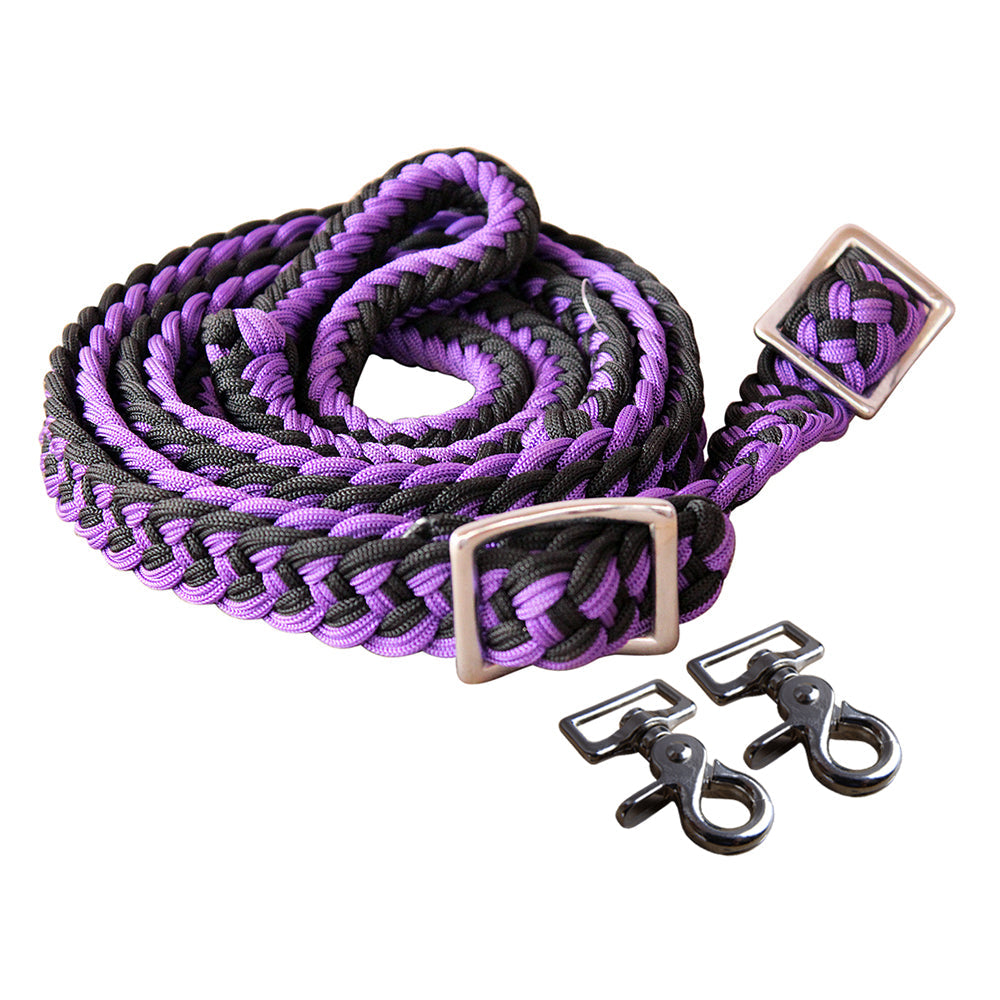 1&quot; X 8Ft Hilason Braided Poly Barrel Horse Racing Reins Flat Grip Knots W/ Snaps