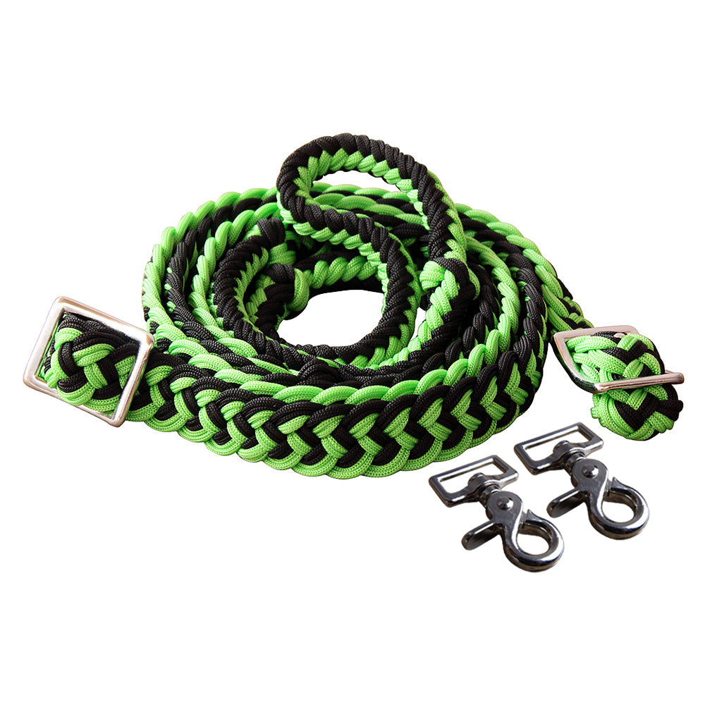 1&quot; X 8Ft Hilason Braided Poly Barrel Horse Racing Reins Flat Grip Knots W/ Snaps