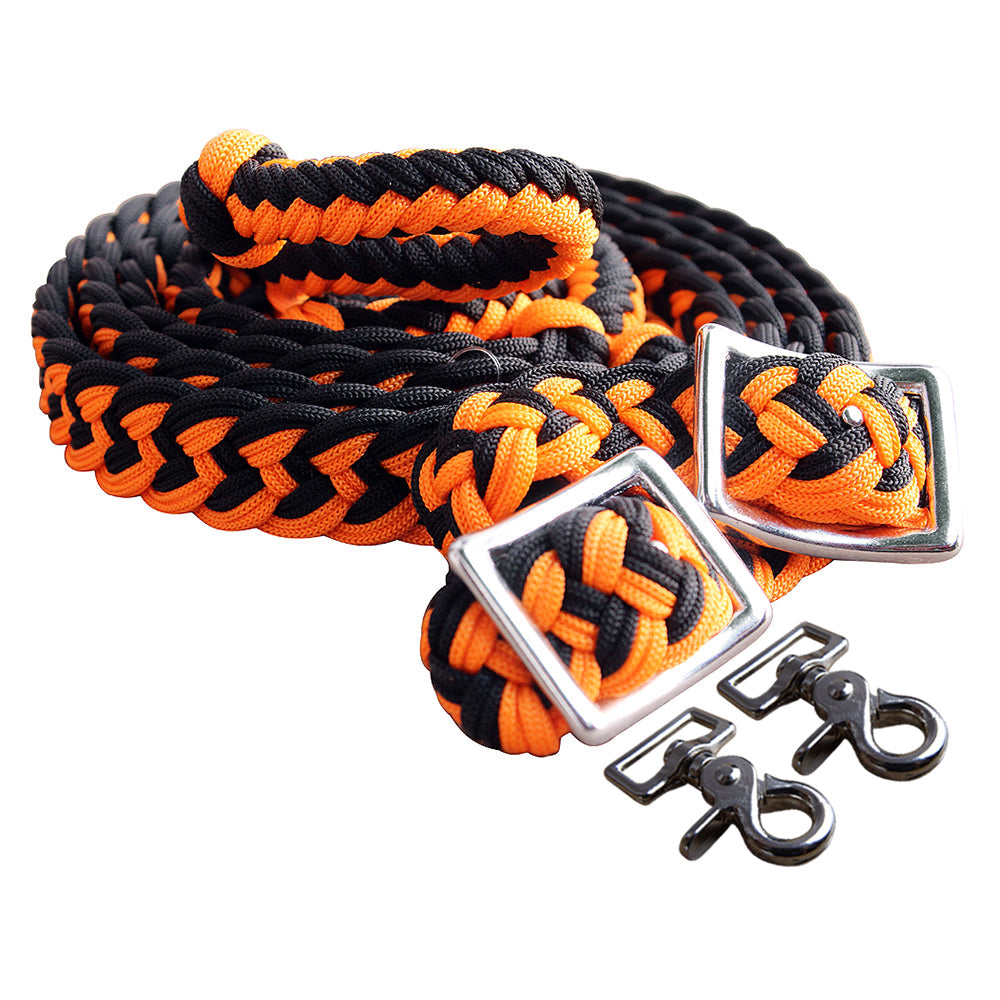 1&quot; X 8Ft Hilason Braided Poly Barrel Horse Racing Reins Flat Grip Knots W/ Snaps