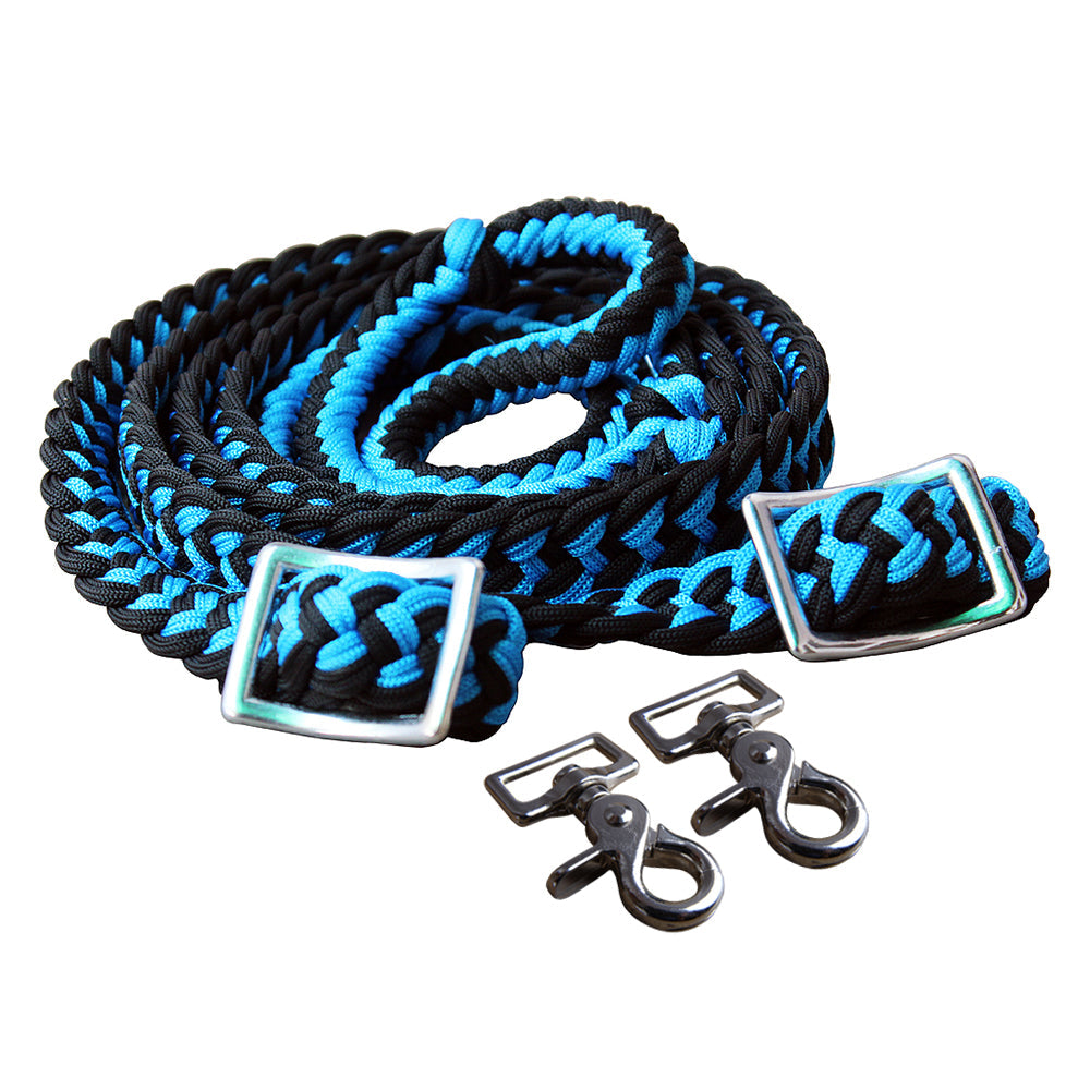 1&quot; X 8Ft Hilason Braided Poly Barrel Horse Racing Reins Flat Grip Knots W/ Snaps