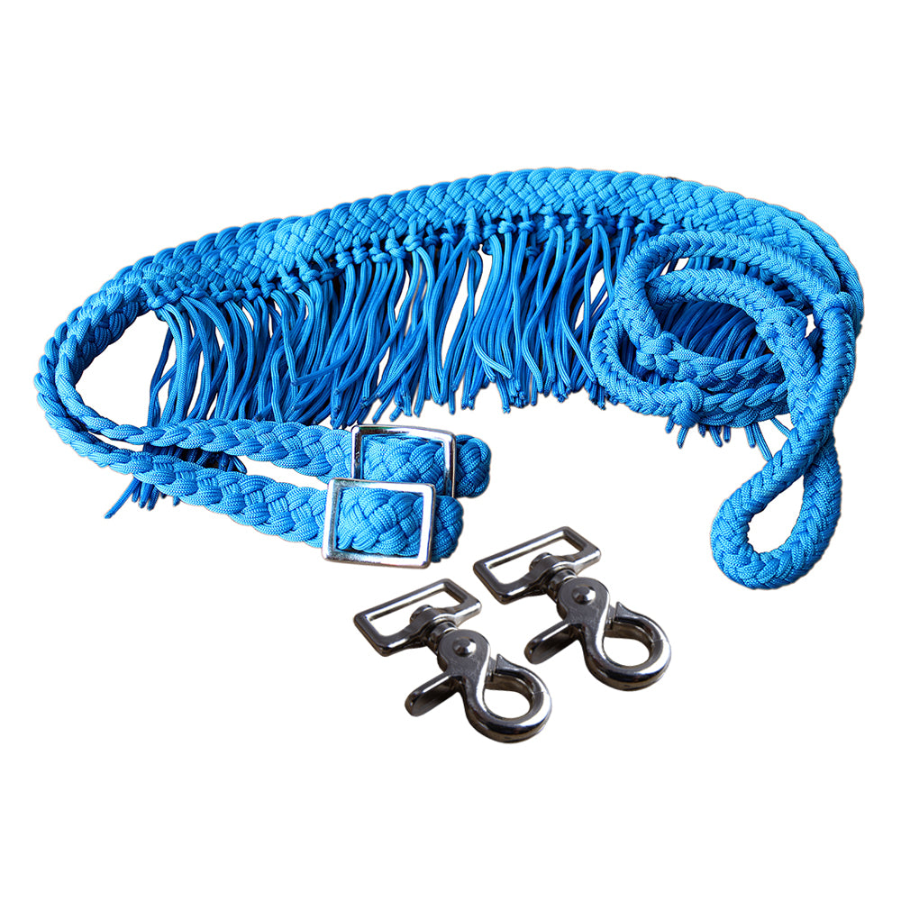 1&quot; X 8Ft Hilason Braided Poly Barrel Horse Racing Reins Flat Grip Knots W/ Snaps