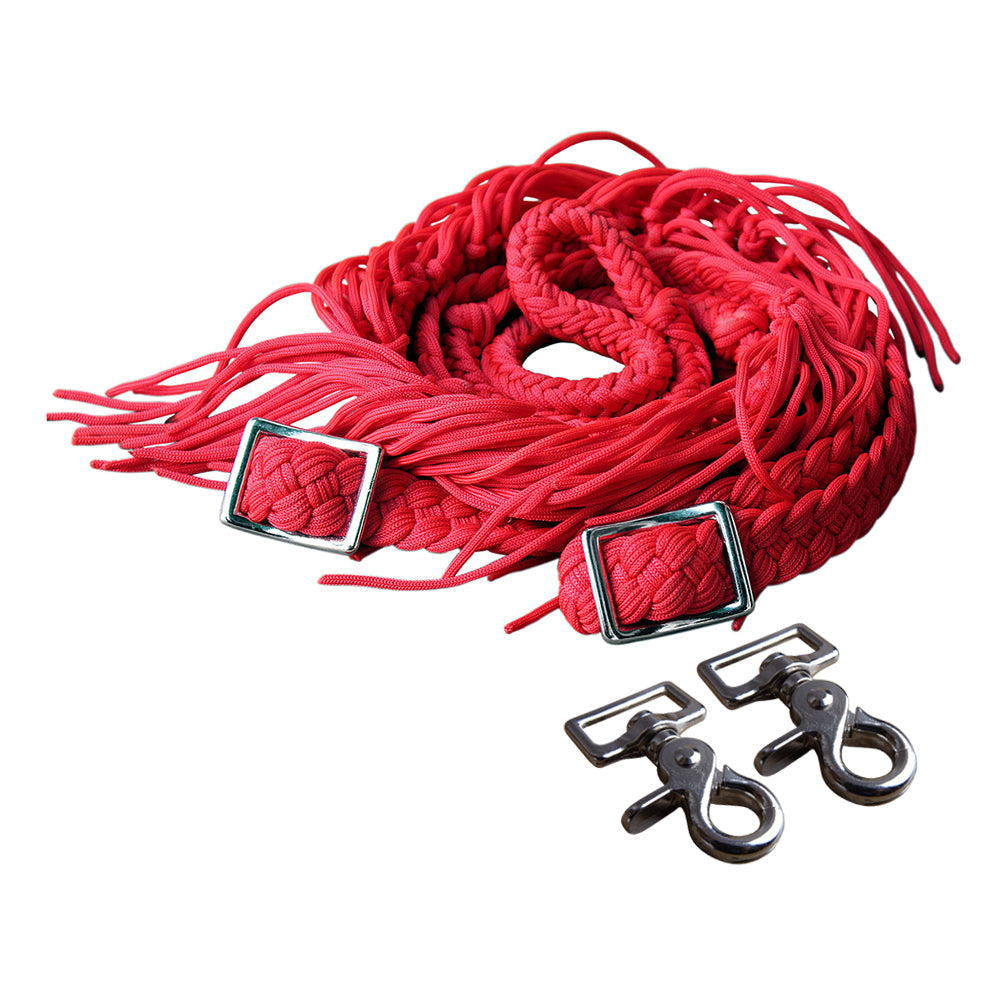 1&quot; X 8Ft Hilason Braided Poly Barrel Horse Racing Reins Flat Grip Knots W/ Snaps