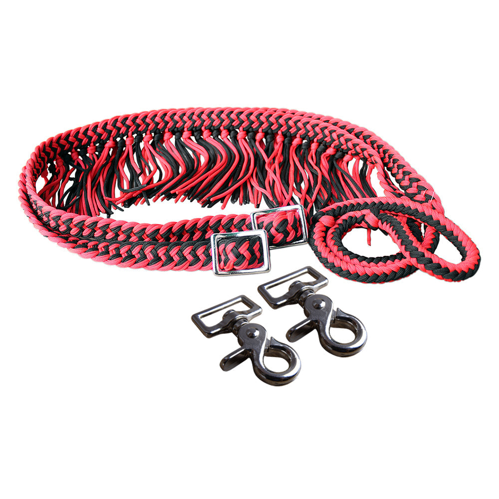 1&quot; X 8Ft Hilason Braided Poly Barrel Horse Racing Reins Flat Grip Knots W/ Snaps