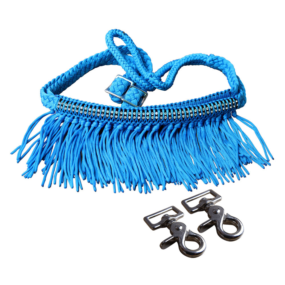 1&quot; X 8Ft Hilason Braided Barrel Horse Racing Reins Knots Fringe Crystal W/ Snaps