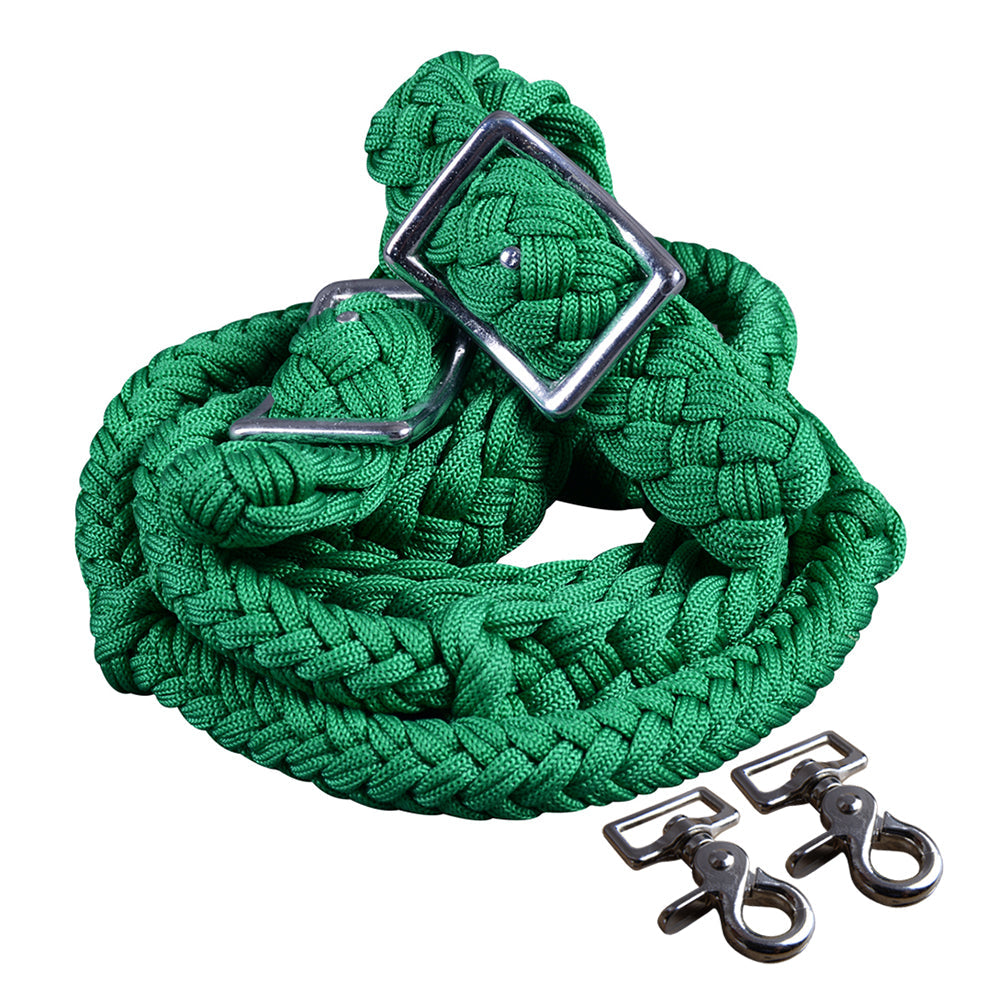 1&quot; X 8Ft Hilason Braided Poly Barrel Horse Racing Flat Reins Green W/ Snaps