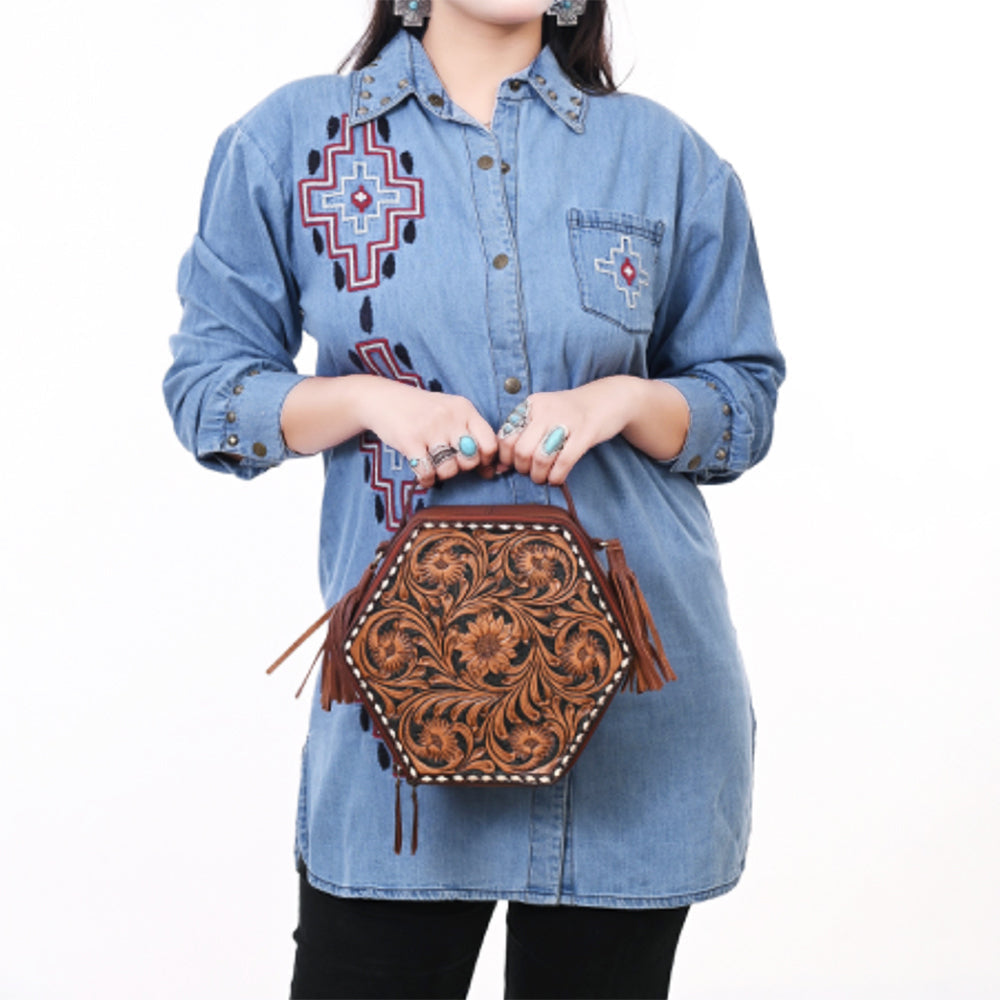 American Darling Canteen Hand Tooled Genuine Leather women bag western handbag purse