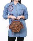 American Darling Canteen Hand Tooled Genuine Leather women bag western handbag purse