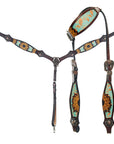 AMERICAN DARLING Western Horse One Ear Headstall Breast Collar Set Leather