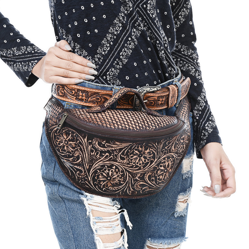 American Darling Fanny Pack Hand Tooled Genuine Western Leather Women Bag Handbag Purse |