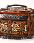 American Darling Hand Tooled & Hair On Genuine Leather Jewelry Case Bag