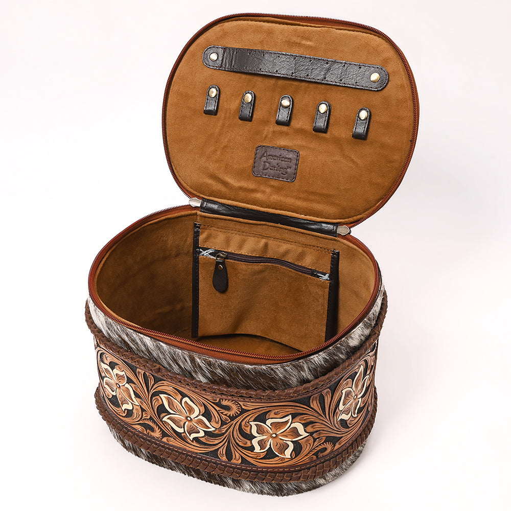American Darling Hand Tooled &amp; Hair On Genuine Leather Jewelry Case Bag