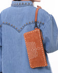 American Darling ADBG1652 Wristlet Zipper Pocket Suede Genuine Western Leather Women Bag Western Handbag Purse