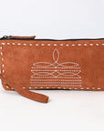 American Darling ADBG1652 Wristlet Zipper Pocket Suede Genuine Western Leather Women Bag Western Handbag Purse