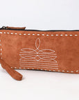 American Darling ADBG1652 Wristlet Zipper Pocket Suede Genuine Western Leather Women Bag Western Handbag Purse