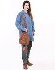 American Darling ADBG1656 Bucket Hand Tooled Suede Genuine Western Leather Women Bag Western Handbag Purse