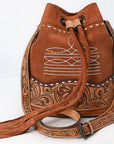American Darling ADBG1656 Bucket Hand Tooled Suede Genuine Western Leather Women Bag Western Handbag Purse