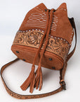 American Darling ADBG1656 Bucket Hand Tooled Suede Genuine Western Leather Women Bag Western Handbag Purse
