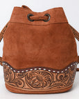 American Darling ADBG1656 Bucket Hand Tooled Suede Genuine Western Leather Women Bag Western Handbag Purse