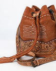 American Darling ADBG1656 Bucket Hand Tooled Suede Genuine Western Leather Women Bag Western Handbag Purse