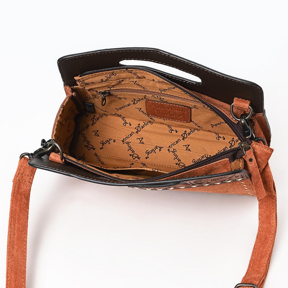 American Darling ADBG1658 Cross Body Hand Tooled Suede Genuine Western Leather Women Bag Western Handbag Purse