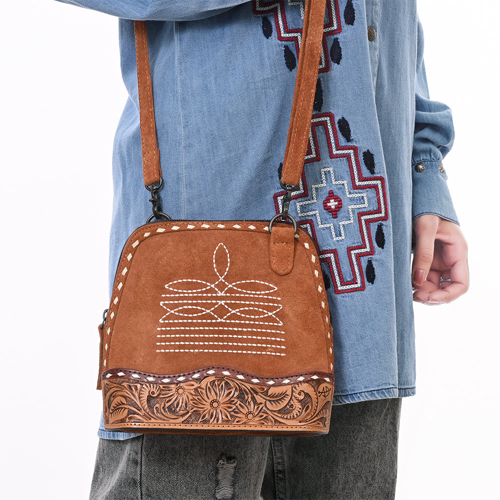 American Darling ADBG1659 Cross Body Hand Tooled Suede Genuine Western Leather Women Bag Western Handbag Purse